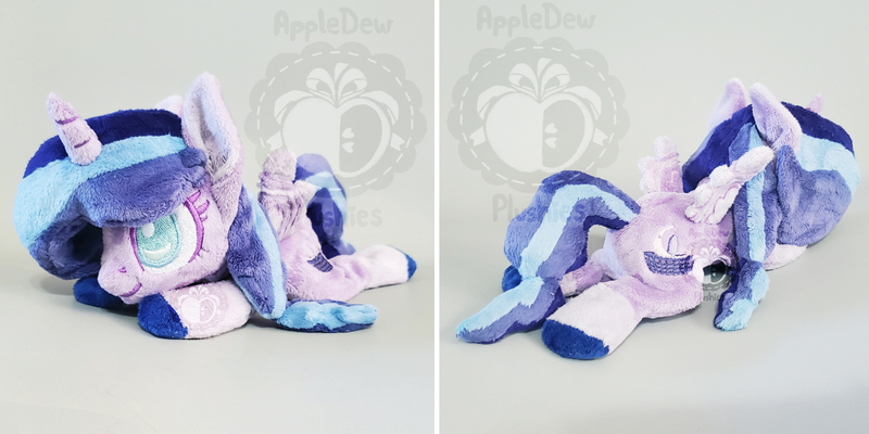 Size: 2000x1000 | Tagged: safe, artist:appledew, derpibooru import, oc, oc:dream dusk, alicorn, pony, chibi, female, image, irl, jpeg, lying down, mare, photo, plushie, prone, solo, watermark