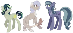 Size: 2818x1297 | Tagged: safe, artist:gallantserver, derpibooru import, oc, oc:amethyst pie, oc:medley, oc:merry dapperpaws, unofficial characters only, earth pony, hybrid, pony, image, interspecies offspring, magical lesbian spawn, offspring, parent:capper, parent:capper dapperpaws, parent:coloratura, parent:limestone pie, parent:rarity, parent:songbird serenade, parent:trenderhoof, parents:capperity, parents:trenderstone, png, simple background, transparent background