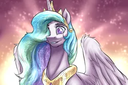 Size: 1500x1000 | Tagged: safe, artist:not-ordinary-pony, derpibooru import, princess celestia, alicorn, pony, bust, crepuscular rays, dawn, derpibooru exclusive, female, image, mare, png, portrait, smiling, solo