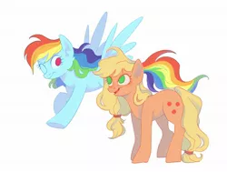 Size: 2048x1546 | Tagged: artist needed, source needed, safe, artist:anhellmortem, banned from derpibooru, deleted from derpibooru, derpibooru import, applejack, rainbow dash, earth pony, pegasus, pony, appledash, female, flying, hatless, image, jpeg, lesbian, mare, missing accessory, no pupils, one eye closed, shipping, simple background, smiling, white background