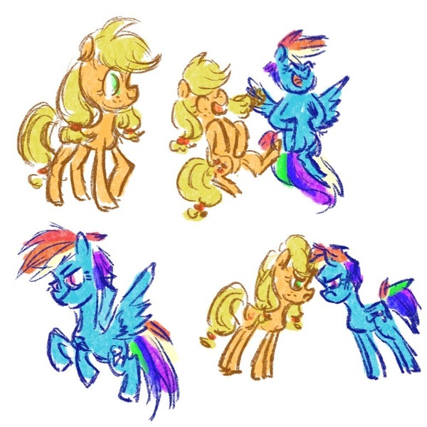 Size: 1000x1000 | Tagged: source needed, safe, artist:laya-21, derpibooru import, applejack, rainbow dash, earth pony, pegasus, pony, appledash, female, image, jpeg, lesbian, shipping