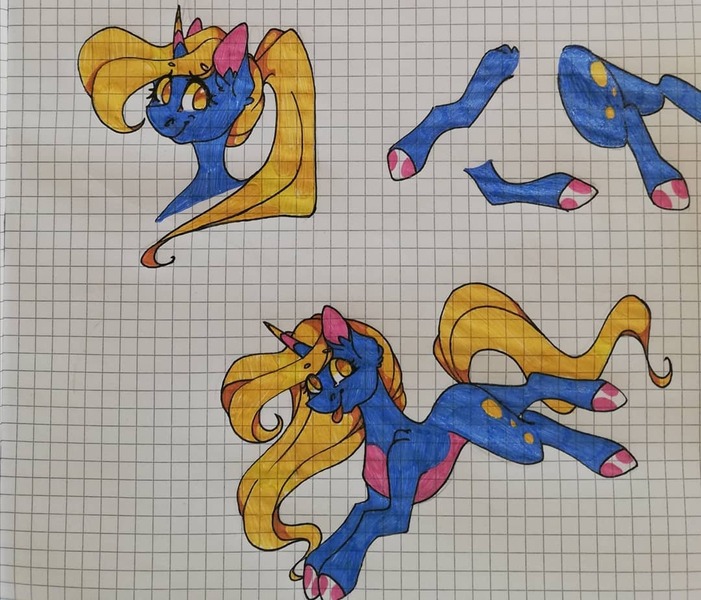 Size: 1080x924 | Tagged: safe, artist:tessa_key_, derpibooru import, oc, oc:amber, unofficial characters only, pony, unicorn, :p, bust, female, graph paper, hoof polish, horn, image, jpeg, lineart, mare, smiling, tongue out, traditional art, unicorn oc