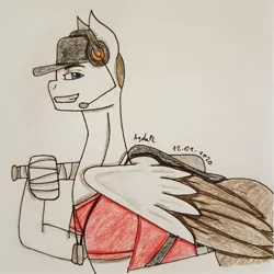 Size: 2857x2857 | Tagged: safe, artist:agdapl, derpibooru import, ponified, pegasus, pony, baseball bat, bust, clothes, crossover, grin, headset, hoof hold, image, jpeg, male, scout, signature, smiling, solo, stallion, team fortress 2, traditional art, two toned wings, whistle, wings