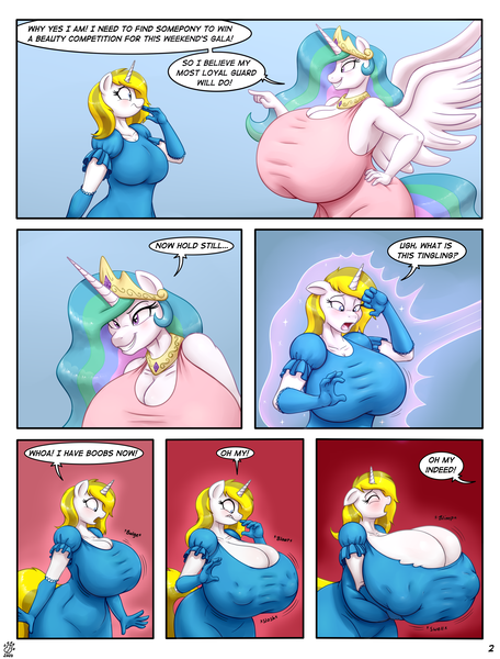 Size: 3040x4000 | Tagged: suggestive, artist:badgerben, artist:hyperstorm_h, derpibooru import, princess celestia, oc, oc:white heart, alicorn, anthro, unguligrade anthro, unicorn, comic:white heart's beautification, bedroom eyes, big breasts, blushing, breast expansion, breasts, busty princess celestia, comic, commission, crown, digital art, duo, duo female, erect nipples, eyes closed, female, growth, horn, huge breasts, hyper, hyper breasts, image, impossibly large breasts, jewelry, magic, moaning, nipple outline, open mouth, png, regalia, rule 63, sideboob, speech bubble, spread wings, tail, text, thighs, transformation, wide eyes, wings