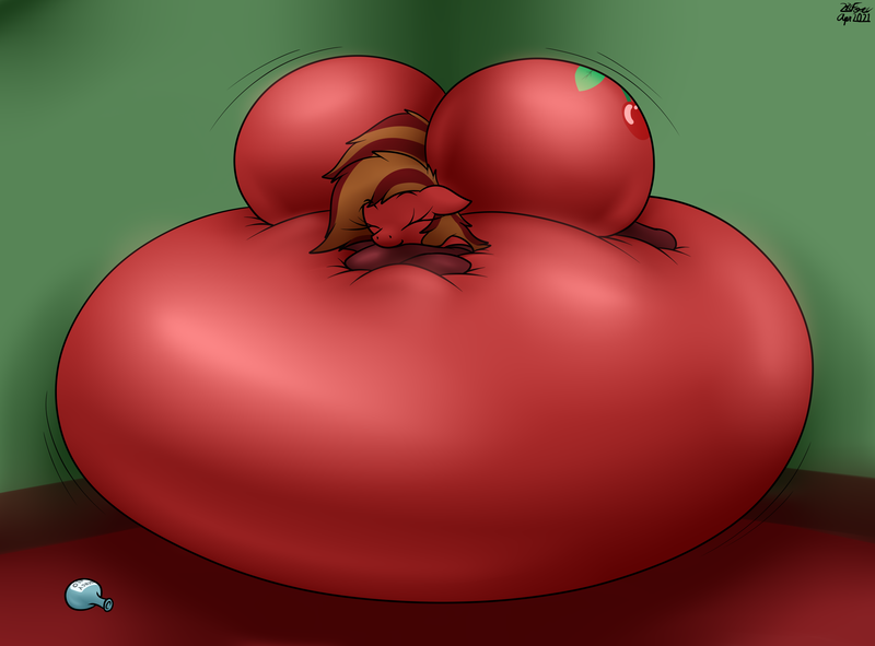 Size: 2622x1938 | Tagged: questionable, artist:the-furry-railfan, derpibooru import, oc, oc:cherry spirit, unofficial characters only, earth pony, belly, belly bed, big belly, butt, clothes, huge belly, image, impossibly large belly, inflation, large butt, png, potion, relaxing, sleeping, socks, squishy