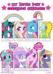 Size: 1296x1835 | Tagged: safe, artist:ocado7, derpibooru import, fizzy, lily blossom, minty, parasol, princess cadance, alicorn, earth pony, pegasus, pony, twinkle eyed pony, unicorn, art challenge, bust, chilly breezes, christmas, clothes, dragon costume, g1, g2, g3, g4, generation challenge, hat, holiday, image, jpeg, miss teacher, moc, my little pony logo, necktie, puff, puff (g2), santa hat, ski goggles, smiling, socks, starry eyes, that pony sure does love socks, wingding eyes