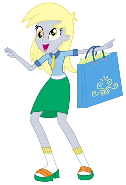 Size: 1800x2638 | Tagged: safe, artist:sketchmcreations, derpibooru import, derpy hooves, equestria girls, equestria girls series, holidays unwrapped, spoiler:eqg series (season 2), bag, dashing through the mall, female, image, necktie, open mouth, png, pointing, sandals, shopping, shopping bags, simple background, smiling, transparent background, vector