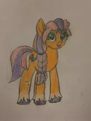 Size: 3024x4032 | Tagged: safe, derpibooru import, sunny starscout, earth pony, pony, art, artist, beautiful, cute, cutie mark, drawing, female, g5, image, jpeg, looking at you, mare, open mouth, ponys, smiling, solo, traditional art, yay