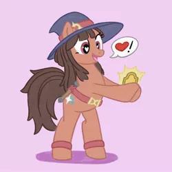Size: 2000x2000 | Tagged: safe, artist:mediocremare, derpibooru import, ponified, earth pony, pony, akko kagari, bipedal, hat, image, jpeg, little witch academia, pink background, simple background, solo, witch hat