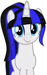 Size: 2239x3528 | Tagged: safe, artist:severity-gray, derpibooru import, oc, oc:coldlight bluestar, unofficial characters only, pony, unicorn, base used, cute, eyeshadow, female, horn, image, looking at you, makeup, mare, png, ponytail, smiling, smiling at you, solo, tail