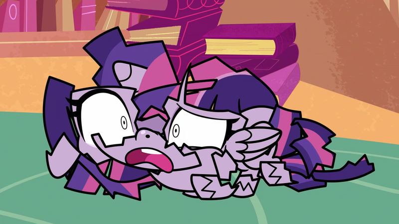 Size: 1920x1080 | Tagged: safe, derpibooru import, screencap, twilight sparkle, twilight sparkle (alicorn), alicorn, pony, my little pony: pony life, spoiler:pony life s02e01, book, broken, cute impact, female, image, mare, png, shattered, solo, twibreaking