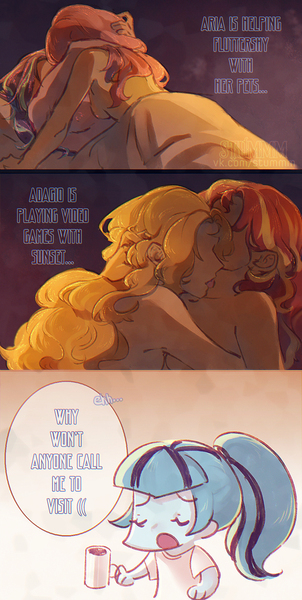 Size: 945x1880 | Tagged: questionable, artist:stummm, derpibooru import, adagio dazzle, aria blaze, fluttershy, sonata dusk, sunset shimmer, equestria girls, ariashy, breasts, chibi, comic, faceless female, female, image, implied sex, jpeg, lesbian, licking, mug, neck licking, nudity, offscreen character, shipping, sunsagio, text, the dazzlings