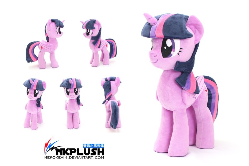 Size: 4096x2731 | Tagged: safe, artist:nekokevin, derpibooru import, twilight sparkle, twilight sparkle (alicorn), alicorn, pony, behind, female, image, irl, jpeg, looking at you, mare, photo, plushie, side view, simple background, smiling, solo, watermark, white background