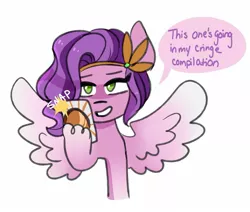Size: 1573x1333 | Tagged: safe, artist:emera33, derpibooru import, pipp petals, bust, cringe compilation, dialogue, g5, hoof hold, image, jpeg, no pupils, onomatopoeia, phone, simple background, smiling, solo, speech bubble, spread wings, white background, wings