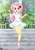 Size: 895x1263 | Tagged: safe, artist:charliexe, derpibooru import, fluttershy, equestria girls, beautiful, bride, clothes, cute, dress, female, image, jpeg, open mouth, paraskirt, schrödinger's pantsu, shyabetes, smiling, solo, stairs, wedding dress