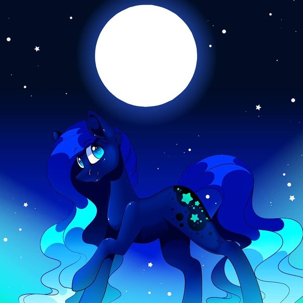 Size: 1080x1079 | Tagged: safe, artist:tessa_key_, derpibooru import, oc, unofficial characters only, earth pony, pony, ear fluff, earth pony oc, eyelashes, full moon, image, jpeg, moon, night, raised hoof, solo, stars