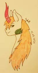 Size: 1517x2877 | Tagged: safe, artist:agdapl, derpibooru import, kirin oc, oc, unofficial characters only, kirin, bust, horn, image, jpeg, signature, smiling, traditional art