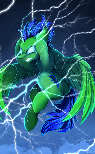 Size: 2559x4150 | Tagged: safe, artist:pridark, derpibooru import, oc, oc:despair, pegasus, pony, absurd resolution, blue mane, cloud, commission, glowing eyes, image, male, png, sky, solo