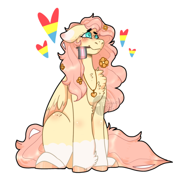 Size: 2000x2000 | Tagged: safe, artist:plagued-arts, derpibooru import, fluttershy, pegasus, pony, chest fluff, colored hooves, floppy ears, heart, image, jewelry, mouth hold, necklace, png, pride flag, simple background, socks (coat marking), solo, transparent background