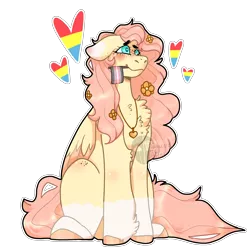 Size: 2000x2000 | Tagged: safe, artist:plagued-arts, derpibooru import, fluttershy, pegasus, pony, chest fluff, colored hooves, floppy ears, heart, image, jewelry, mouth hold, necklace, png, pride flag, simple background, socks (coat marking), solo, transparent background