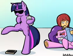 Size: 1785x1383 | Tagged: safe, artist:infrayellow, derpibooru import, pipp petals, twilight sparkle, human, pony, 30 year old boomer, angry, boomer, chokehold, crying, g5, image, lauren faust, meme, mobile phone, monster energy, phone, png, smartphone, sunglasses, the weak should fear the strong