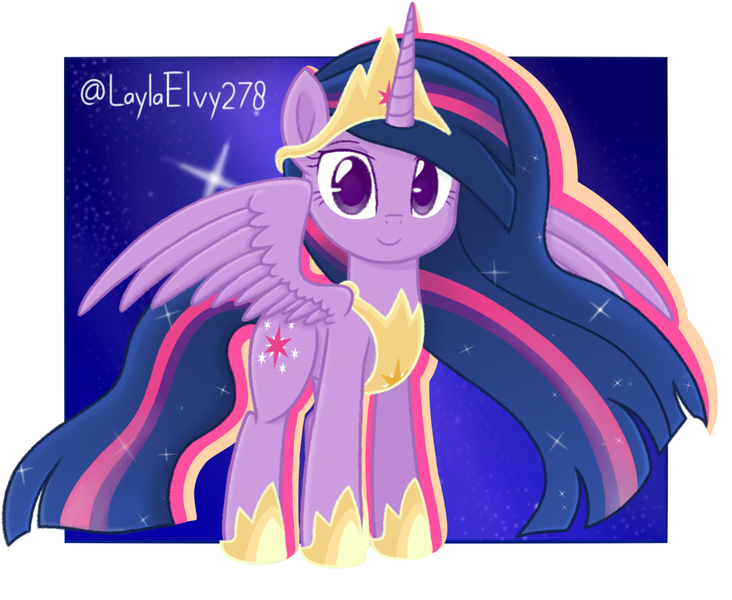 Size: 2343x1920 | Tagged: safe, artist:laylaelvy278, derpibooru import, princess twilight 2.0, twilight sparkle, twilight sparkle (alicorn), alicorn, pony, the last problem, crown, ethereal mane, female, high res, hoof shoes, image, jewelry, jpeg, mare, older, older twilight, peytral, regalia, solo, starry mane