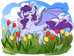 Size: 1250x950 | Tagged: safe, artist:its-gloomy, derpibooru import, oc, oc:lavender petal, unofficial characters only, bat pony, pony, female, image, mare, png, solo, tulip