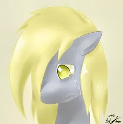 Size: 1666x1678 | Tagged: safe, artist:ponyjhooves, derpibooru import, derpy hooves, pegasus, pony, bust, crying, cute, derpabetes, female, hair over one eye, image, jpeg, mare, no pupils, sad, sad pony, solo, solo female