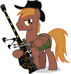 Size: 4348x4576 | Tagged: safe, artist:vector-brony, derpibooru import, oc, oc:calamity, pegasus, pony, fallout equestria, anti-machine rifle, anti-materiel rifle, cowboy hat, cutie mark, gun, hat, image, inkscape, male, png, rifle, simple background, sniper rifle, solo, spitfire's thunder, stetson, transparent background, vector, weapon
