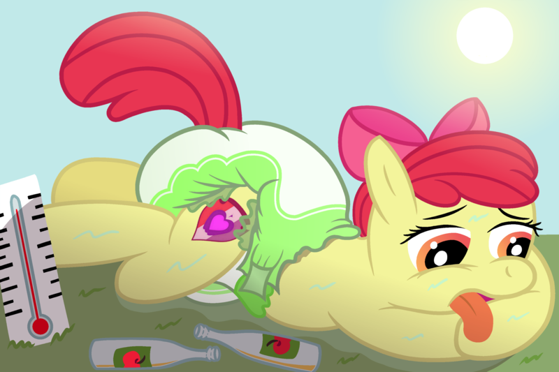 Size: 2500x1667 | Tagged: questionable, artist:sweetielover, derpibooru import, apple bloom, apple juice, bottle, diaper, diaper fetish, fetish, image, juice, png, sun, sunlight, sweat, thermometer