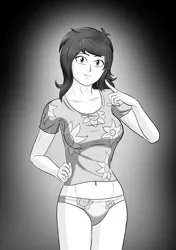 Size: 3541x5016 | Tagged: suggestive, alternate version, artist:symptom99, derpibooru import, wallflower blush, equestria girls, belly button, breasts, chest freckles, clothes, female, freckles, image, monochrome, pajamas, panties, png, underwear