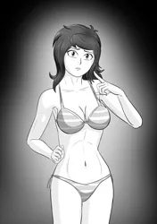 Size: 3541x5016 | Tagged: suggestive, alternate version, artist:symptom99, derpibooru import, wallflower blush, equestria girls, bikini, bikini babe, boob freckles, breasts, chest freckles, cleavage, clothes, female, freckles, image, monochrome, png, swimsuit