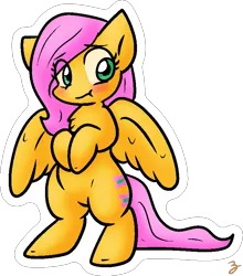 Size: 699x793 | Tagged: safe, artist:zutcha, derpibooru import, fluttershy, pegasus, pony, :t, bipedal, blushing, chest fluff, female, image, looking at you, mare, outline, png, simple background, solo, spread wings, three quarter view, transparent background, white outline, wings