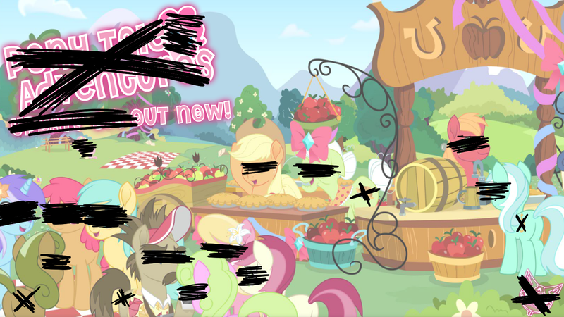 Size: 1450x815 | Tagged: safe, derpibooru import, screencap, apple cherry, applejack, big macintosh, bon bon, cinnabon (character), daisy, diamond mint, flower wishes, fluttershy, globe trotter, granny smith, lily, lily valley, lyra heartstrings, roseluck, sunshower raindrops, sweetie drops, earth pony, pony, unicorn, adorabon, apple, apple pie, apple stand, butt, clothes, cute, fan game, female, flower, food, image, mare, movie accurate, pie, plot, png, pony tale adventures, rose