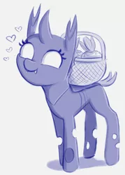 Size: 1130x1578 | Tagged: safe, artist:heretichesh, derpibooru import, changeling, basket, floating heart, heart, image, png, sketch, turnip