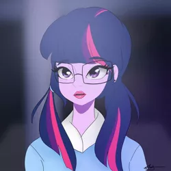 Size: 1080x1080 | Tagged: safe, artist:twiskielulamoon, derpibooru import, sci-twi, twilight sparkle, equestria girls, bust, clothes, eyelashes, female, glasses, image, jpeg, lipstick, signature, solo