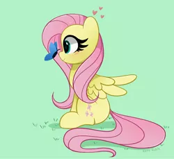 Size: 4096x3758 | Tagged: safe, artist:kittyrosie, derpibooru import, fluttershy, butterfly, insect, pegasus, pony, absurd resolution, blushing, image, jpeg, sitting, starry eyes, wingding eyes