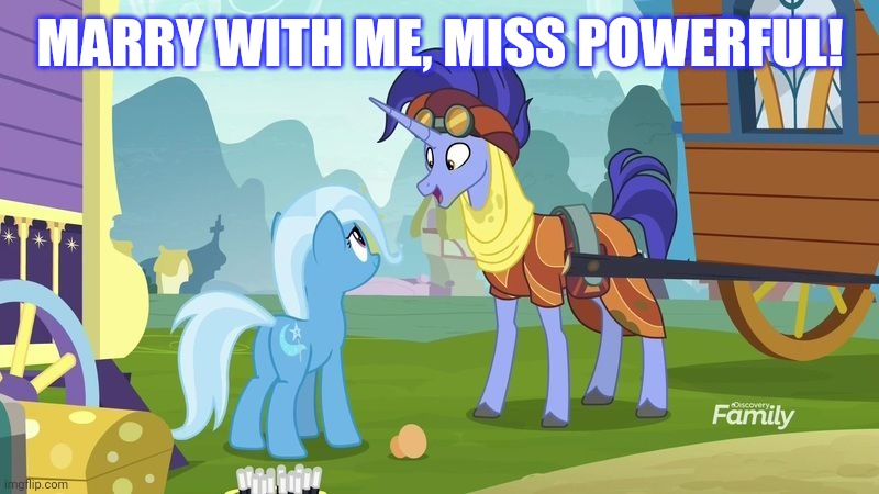 Size: 800x450 | Tagged: safe, derpibooru import, edit, edited screencap, screencap, hoo'far, trixie, road to friendship, caption, female, image, image macro, imgflip, jpeg, male, shipping, straight, text, trixfar