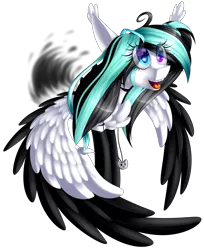 Size: 2163x2645 | Tagged: safe, artist:mediasmile666, derpibooru import, oc, unofficial characters only, pegasus, pony, commission, female, floppy ears, heterochromia, image, jewelry, mare, pendant, png, simple background, smiling, solo, spread wings, starry eyes, transparent background, two toned wings, wingding eyes, wings