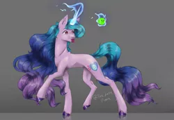 Size: 1243x858 | Tagged: safe, artist:thelazyponyy, derpibooru import, izzy moonbow, pony, unicorn, ball, ear fluff, female, g5, glowing horn, horn, image, izzy's tennis ball, jpeg, looking back, magic, mare, raised hoof, signature, solo, telekinesis, tennis ball, tongue out, unshorn fetlocks