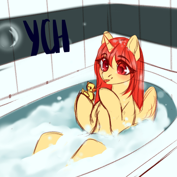 Size: 1500x1500 | Tagged: safe, artist:nika-rain, derpibooru import, oc, pony, any gender, any race, any species, auction, bathroom, bubble, commission, cute, female, image, jpeg, male, rubber duck, solo, ych sketch, your character here