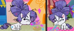 Size: 920x391 | Tagged: safe, derpibooru import, screencap, rarity, my little pony: pony life, image, jpeg, messy mane, vomit, vomiting, vomiting gems