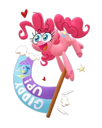 Size: 2400x3000 | Tagged: safe, artist:cassettepunk, edit, editor:edits of hate, pinkie pie, earth pony, pony, /mlp/, 4chan cup, excited, female, flag, heart, image, jumping, mare, png, simple background, solo, transparent background