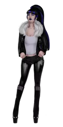 Size: 1485x3000 | Tagged: safe, artist:amywhooves, derpibooru import, oc, oc:coldlight bluestar, human, big breasts, boots, breasts, clothes, eyeshadow, fur, fur collar, humanized, image, jacket, latex, latex clothes, latex pants, lipstick, make, makeup, platform shoes, png, ponytail, shoes, simple background, solo, top, transparent background