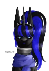Size: 1980x2840 | Tagged: safe, artist:dayer aykto, derpibooru import, oc, oc:coldlight bluestar, pony, unicorn, bust, choker, clothes, collar, female, glowing eyes, image, jewelry, latex, latex symbiote, lipstick, living latex, looking at you, mare, png, ponytail, portrait, scarf, simple background, solo, tiara, transparent background