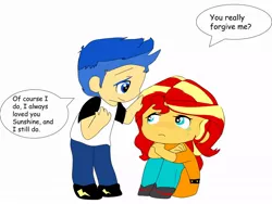 Size: 960x720 | Tagged: safe, artist:fireworkspop, derpibooru import, flash sentry, sunset shimmer, equestria girls, chibi, crying, female, flashimmer, forgiveness, image, jpeg, male, shipping, straight