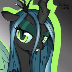 Size: 800x800 | Tagged: safe, artist:whitelie, derpibooru import, queen chrysalis, changeling, changeling queen, female, image, jpeg, looking at you, simple background, smiling
