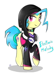 Size: 1050x1400 | Tagged: safe, artist:whitelie, derpibooru import, oc, oc:electronic melody, unofficial characters only, clothes, headphones, hoodie, image, looking at you, png, simple background, smiling, transparent background