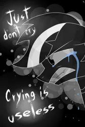 Size: 1040x1560 | Tagged: safe, artist:whitelie, derpibooru import, oc, oc:white lie, unofficial characters only, crying, image, monochrome, png, simple background, text