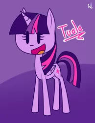 Size: 700x900 | Tagged: safe, artist:whitelie, derpibooru import, twilight sparkle, alicorn, image, misspelling, open mouth, png, simple background, smiling, text, twilight sparkle (alicorn)